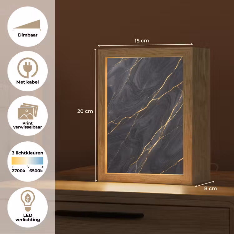 Marmer - Goudaders - Abstract - Modern - Zwart Light Box met kabel (Wandlamp) klein -USP_websiteoverzichtNL