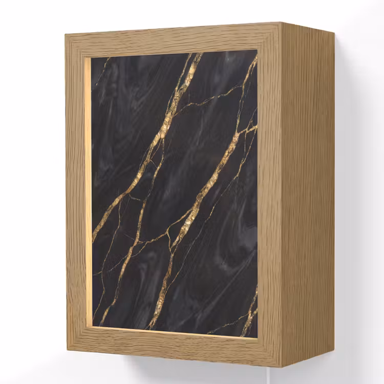 Marmer - Gouden aders - Abstract - Zwart Light Box met kabel (Wandlamp) klein -3d