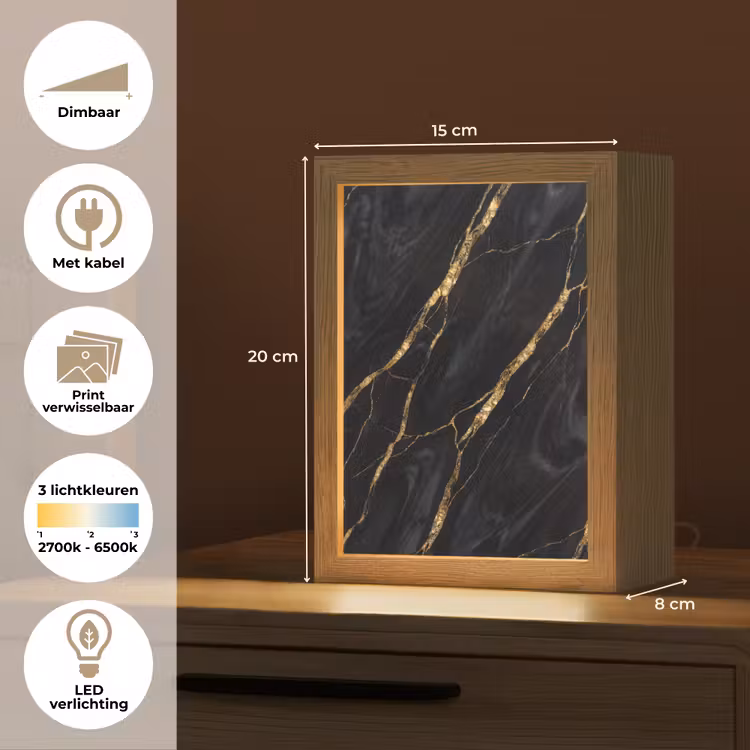Marmer - Gouden aders - Abstract - Zwart Light Box met kabel (Wandlamp) klein -USP_websiteoverzichtNL