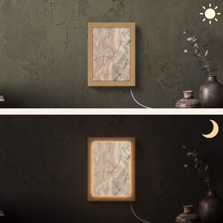 Marmer - Patroon - Abstract - Beige - Groen Light Box met kabel (Wandlamp) klein -sfeer3