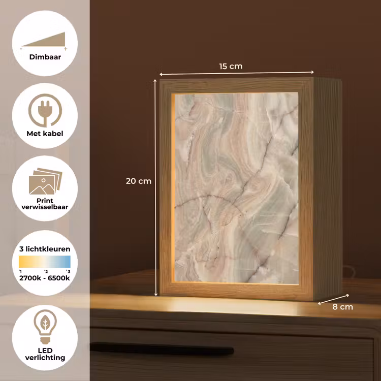 Marmer - Patroon - Abstract - Beige - Groen Light Box met kabel (Wandlamp) klein -USP_websiteoverzichtNL