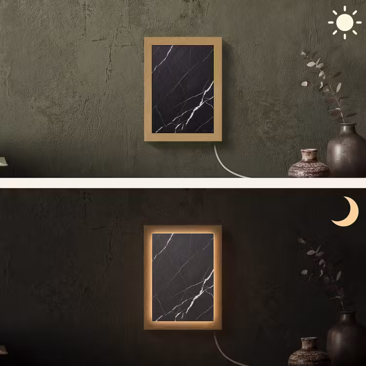 Marmer - Patroon - Abstract - Modern - Zwart Light Box met kabel (Wandlamp) klein -sfeer3