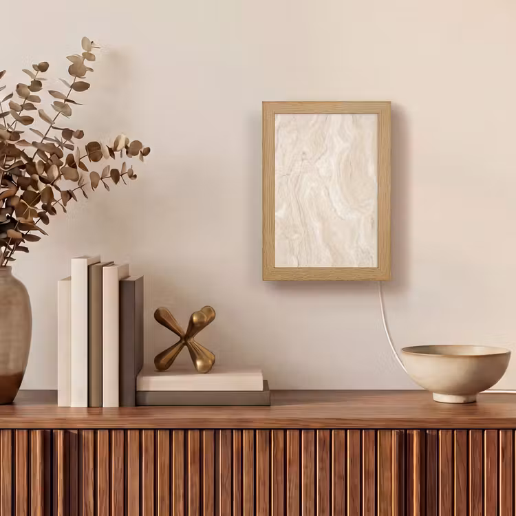 Marmer - Patroon - Beige - Steen - Abstract Light Box met kabel (Wandlamp) klein -sfeer2