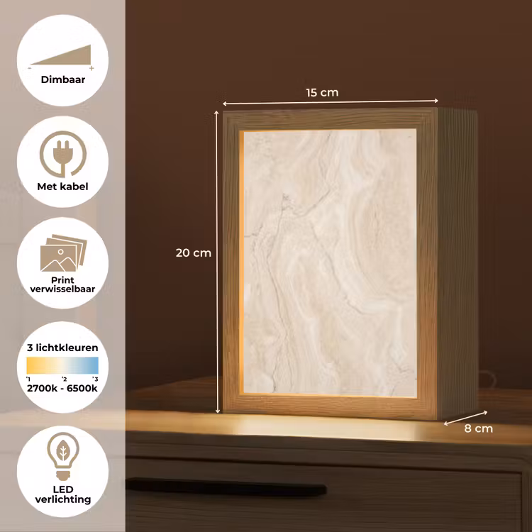 Marmer - Patroon - Beige - Steen - Abstract Light Box met kabel (Wandlamp) klein -USP_websiteoverzichtNL