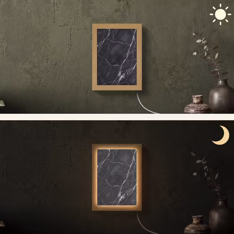 Marmer - Patroon - Modern - Zwart - Wit Light Box met kabel (Wandlamp) klein -sfeer3