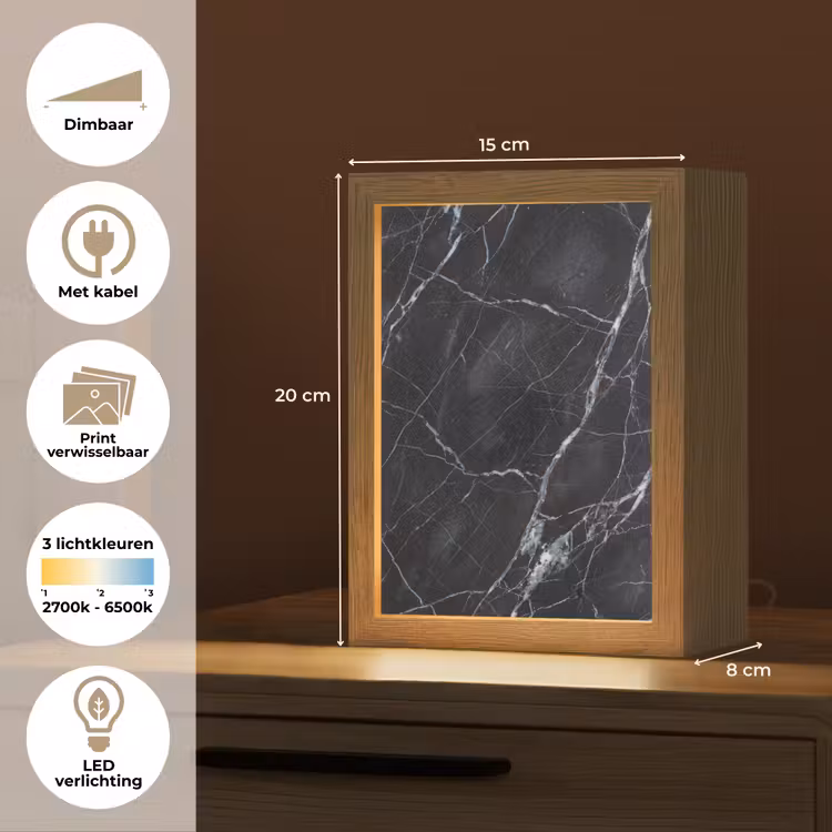 Marmer - Patroon - Modern - Zwart - Wit Light Box met kabel (Wandlamp) klein -USP_websiteoverzichtNL