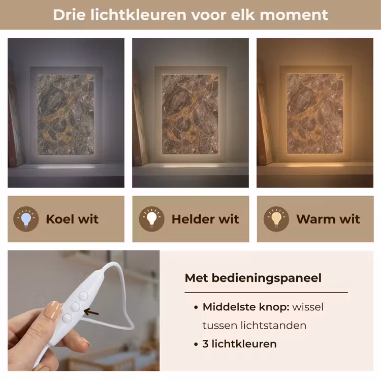 Marmer - Patroon - Natuur - Bruin - Goud Light Box met kabel (Wandlamp) klein -USP_lichtkleurNL