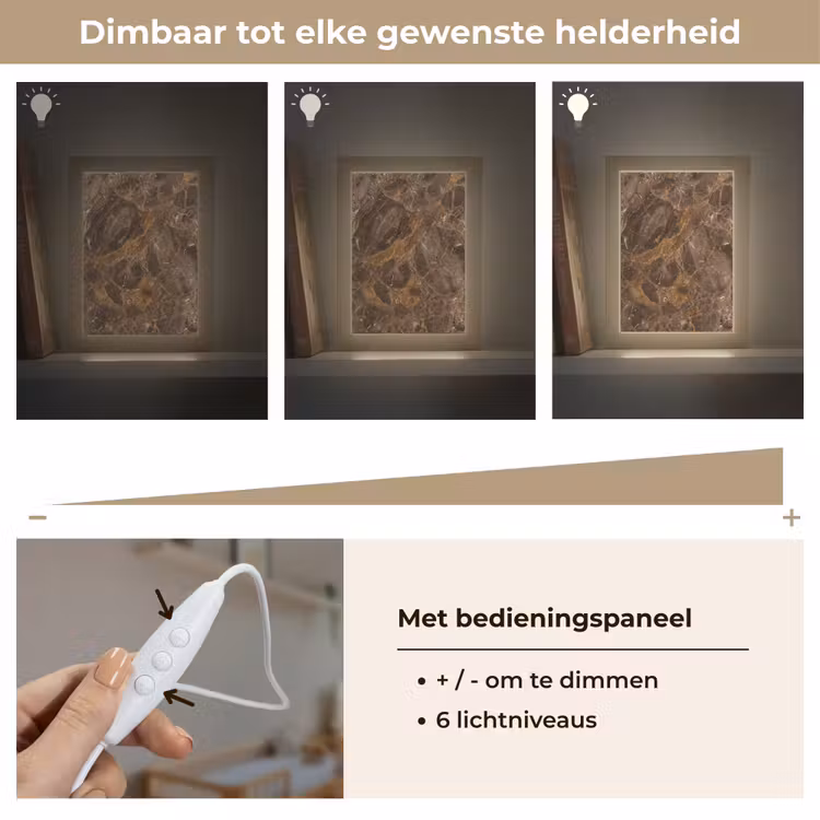 Marmer - Patroon - Natuur - Bruin - Goud Light Box met kabel (Wandlamp) klein -USP_dimbaarNL