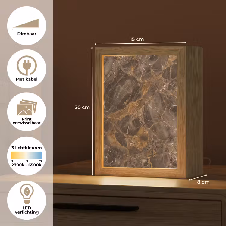 Marmer - Patroon - Natuur - Bruin - Goud Light Box met kabel (Wandlamp) klein -USP_websiteoverzichtNL