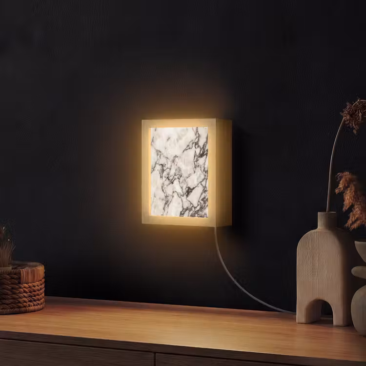 Marmer - Textuur - Abstract - Wit - Bruin Light Box met kabel (Wandlamp) klein -sfeer1