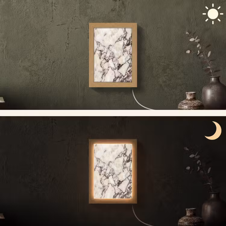 Marmer - Textuur - Abstract - Wit - Bruin Light Box met kabel (Wandlamp) klein -sfeer3
