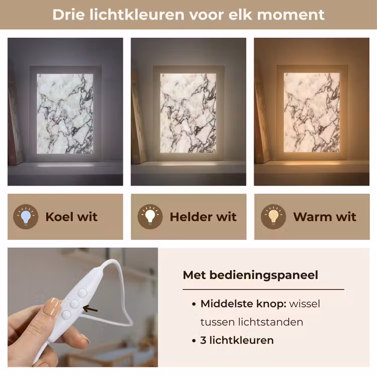 Marmer - Textuur - Abstract - Wit - Bruin Light Box met kabel (Wandlamp) klein -USP_lichtkleurNL