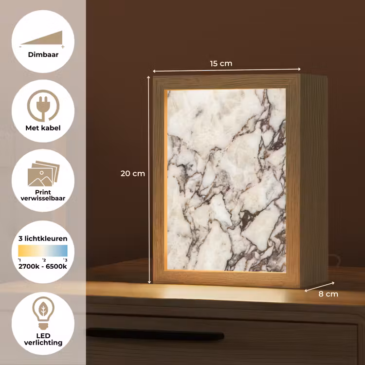 Marmer - Textuur - Abstract - Wit - Bruin Light Box met kabel (Wandlamp) klein -USP_websiteoverzichtNL