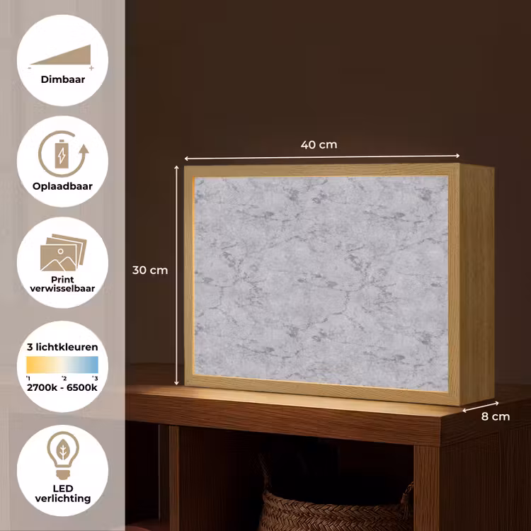 Marmerplaat - Patroon - Grijs Light Box met batterij (Wandlamp) middel 907 -USP_websiteoverzichtNL