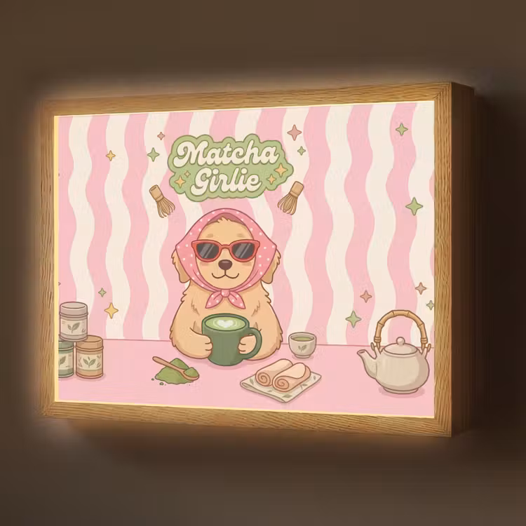 Matcha - Hond - Roze - Groen Light Box met batterij (Wandlamp) middel -z3d_website