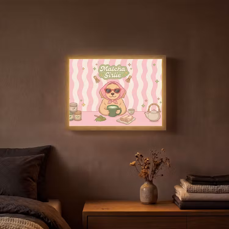 Matcha - Hond - Roze - Groen Light Box met batterij (Wandlamp) middel -sfeer4