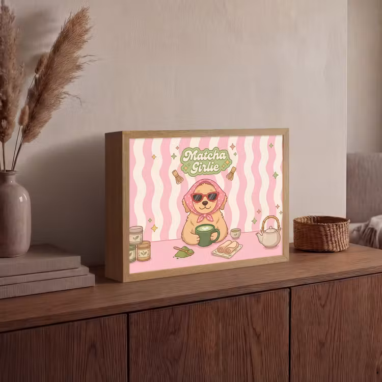Matcha - Hond - Roze - Groen Light Box met batterij (Wandlamp) middel -sfeer2