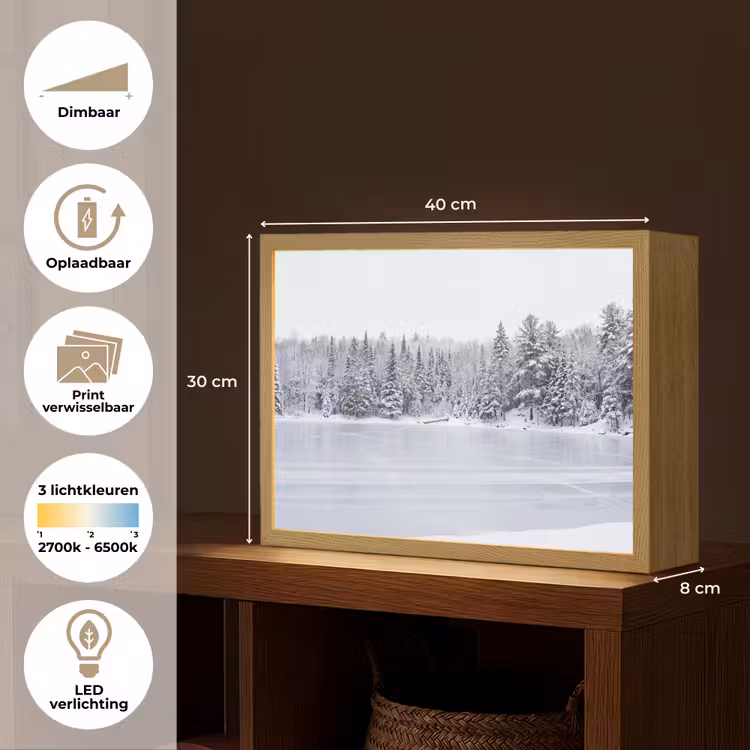 Meer - Dennen - IJs - Winter - Rustgevend Light Box met batterij (Wandlamp) middel -USP_websiteoverzichtNL