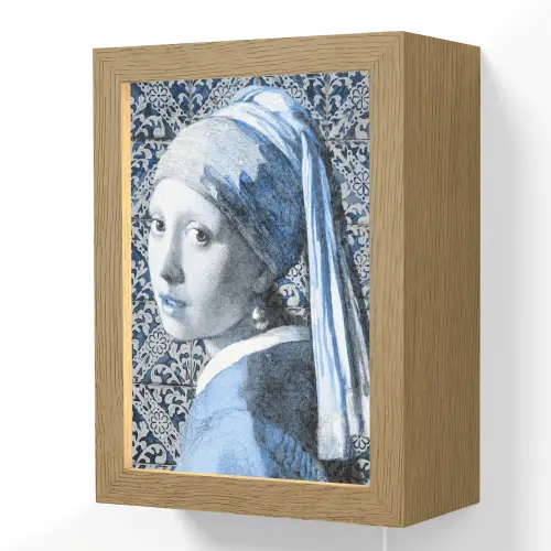 Meisje met de parel - Johannes Vermeer - Delfts blauw Light Box met kabel (Wandlamp) klein -3d