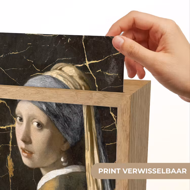 Meisje met de parel - Johannes Vermeer - Goud Light Box met kabel (Wandlamp) klein -USP_websiteprintNL