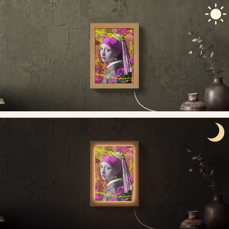 Meisje met de parel - Johannes Vermeer - Neon Light Box met kabel (Wandlamp) klein -sfeer3