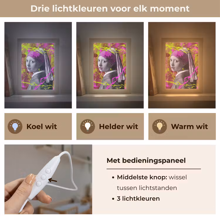 Meisje met de parel - Johannes Vermeer - Neon Light Box met kabel (Wandlamp) klein -USP_lichtkleurNL