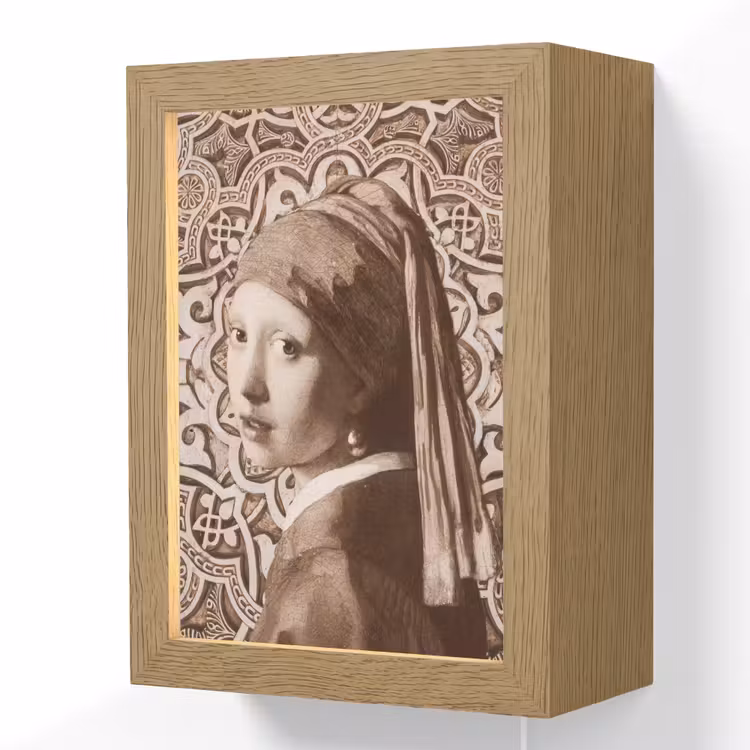 Meisje met de parel - Johannes Vermeer - Sepia Light Box met kabel (Wandlamp) klein -3d