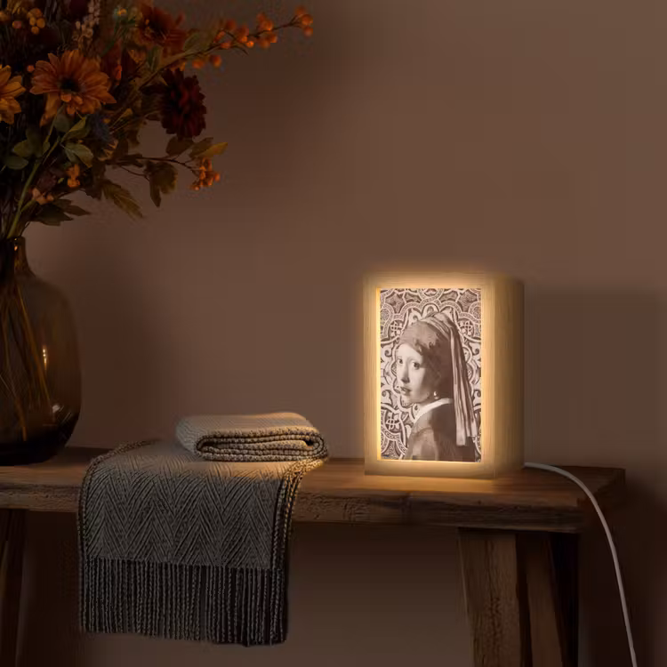 Meisje met de parel - Johannes Vermeer - Sepia Light Box met kabel (Wandlamp) klein -sfeer4