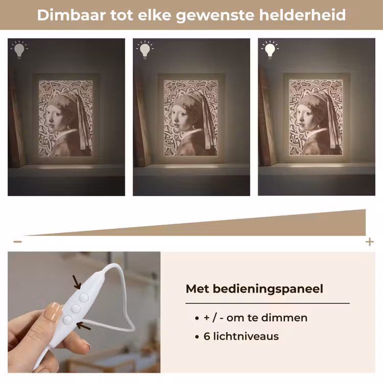Meisje met de parel - Johannes Vermeer - Sepia Light Box met kabel (Wandlamp) klein -USP_dimbaarNL