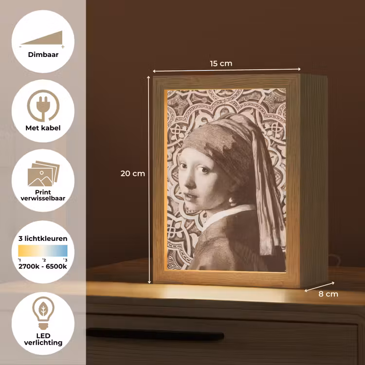 Meisje met de parel - Johannes Vermeer - Sepia Light Box met kabel (Wandlamp) klein -USP_websiteoverzichtNL