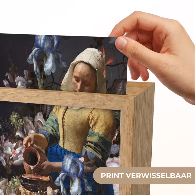Melkmeisje - Johannes Vermeer - Bloemen Light Box met kabel (Wandlamp) klein -USP_websiteprintNL