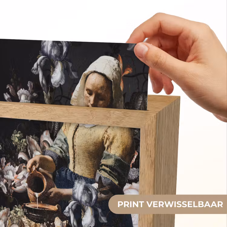 Melkmeisje - Johannes Vermeer - Bloemen - Blauw Light Box met kabel (Wandlamp) klein -USP_websiteprintNL