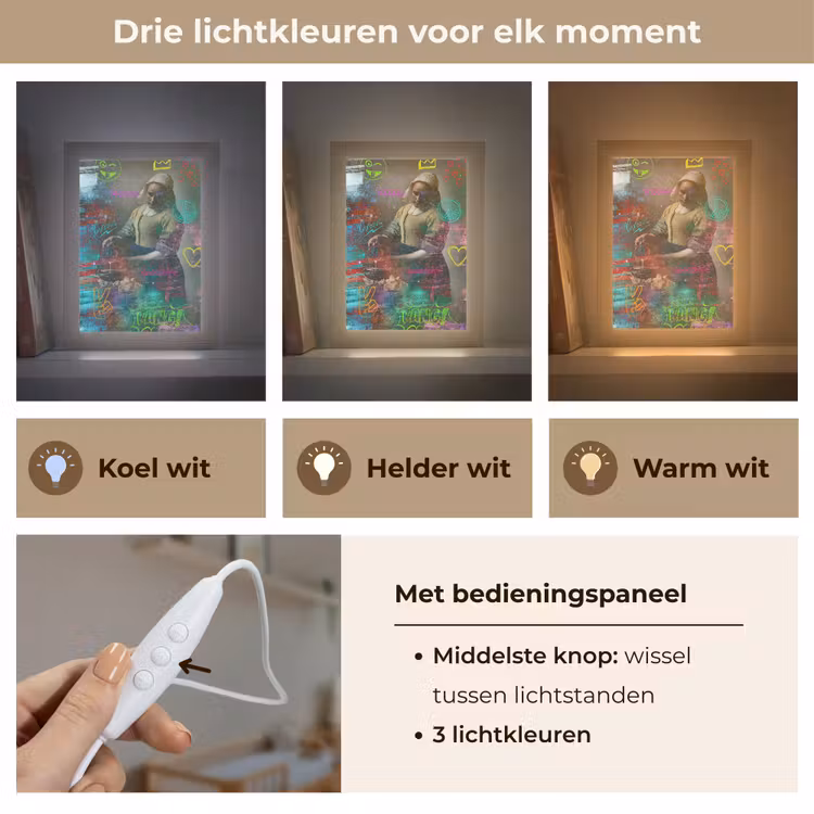 Melkmeisje - Johannes Vermeer - Graffiti Light Box met kabel (Wandlamp) klein -USP_lichtkleurNL