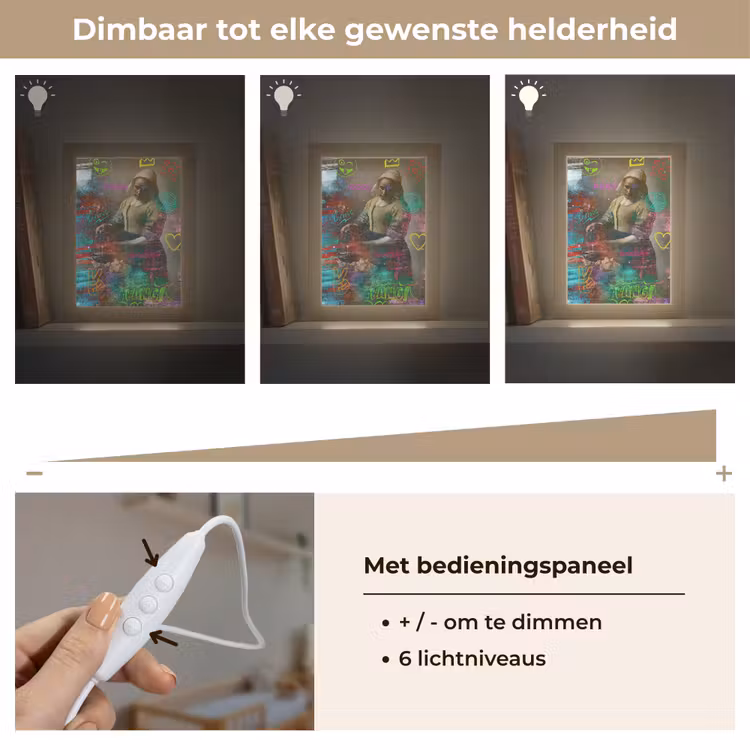 Melkmeisje - Johannes Vermeer - Graffiti Light Box met kabel (Wandlamp) klein -USP_dimbaarNL