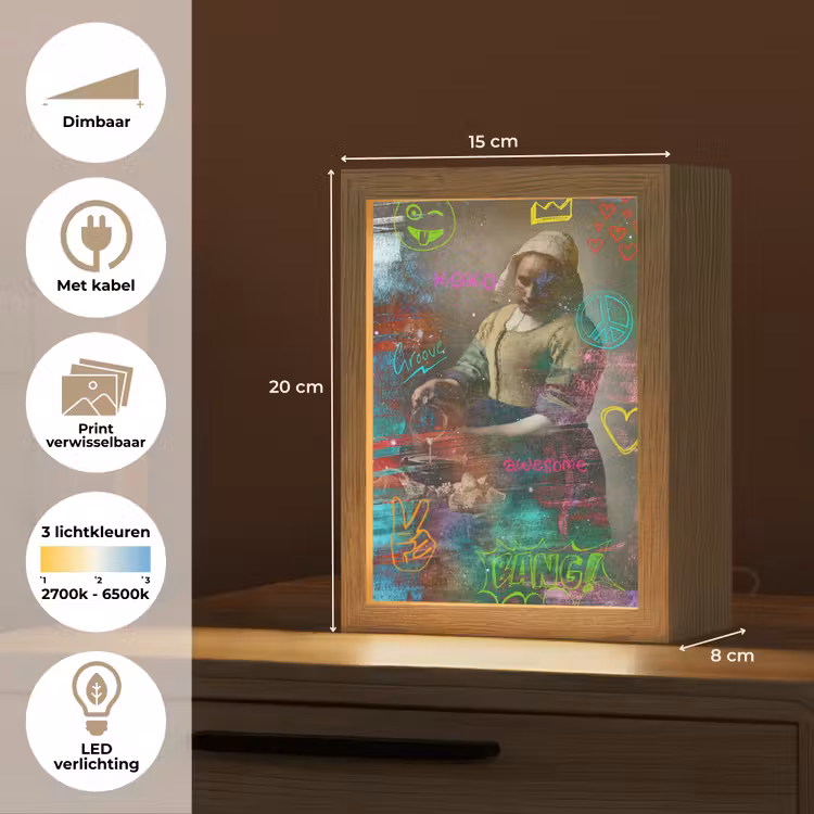 Melkmeisje - Johannes Vermeer - Graffiti Light Box met kabel (Wandlamp) klein -USP_websiteoverzichtNL