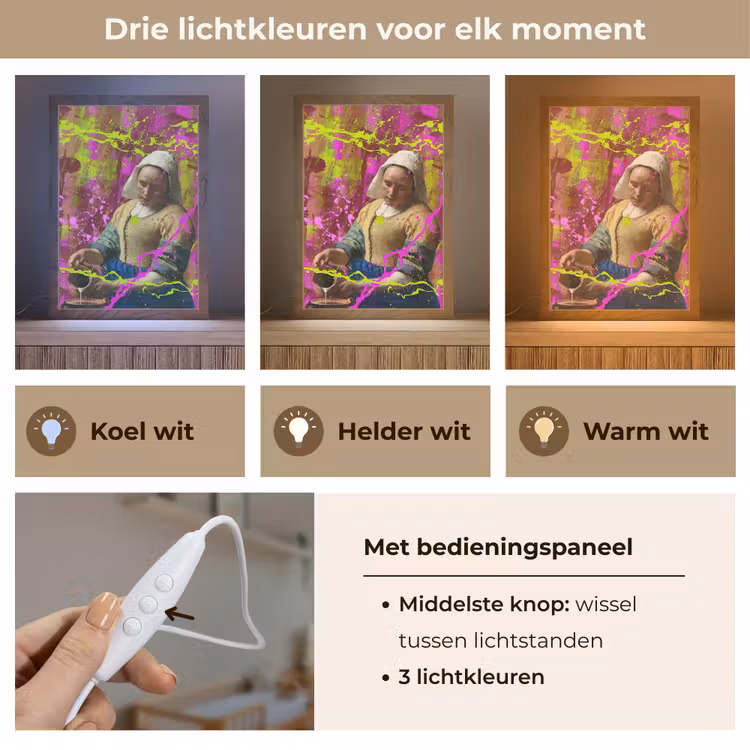 Melkmeisje - Johannes Vermeer - Neon Light Box met kabel (Wandlamp) klein -USP_lichtkleurNL