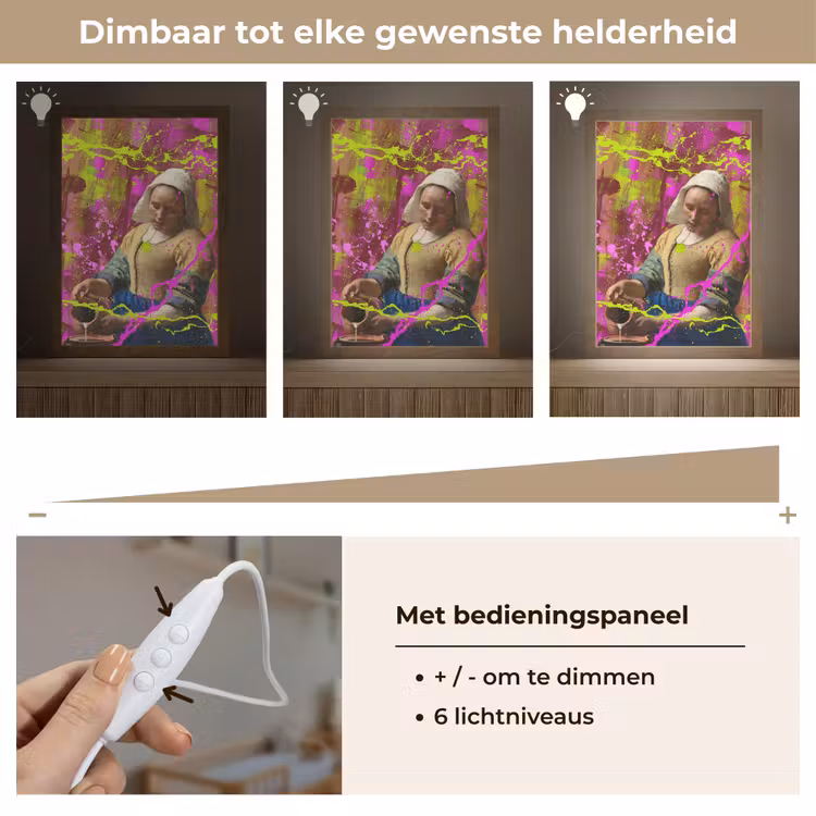 Melkmeisje - Johannes Vermeer - Neon Light Box met kabel (Wandlamp) klein -USP_dimbaarNL