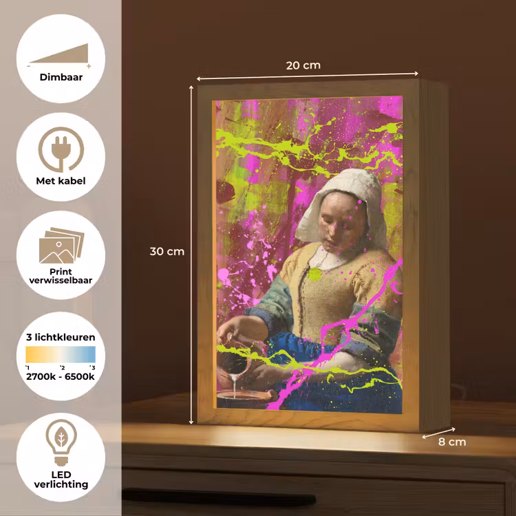 Melkmeisje - Johannes Vermeer - Neon Light Box met kabel (Wandlamp) klein -USP_websiteoverzichtNL