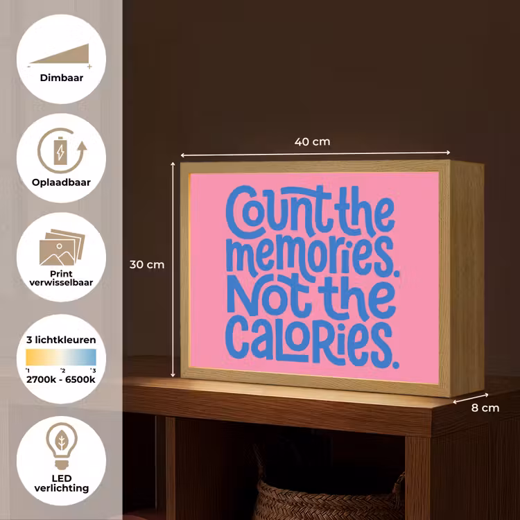 Memories - Roze - Blauw - Quote Light Box met batterij (Wandlamp) middel -USP_websiteoverzichtNL