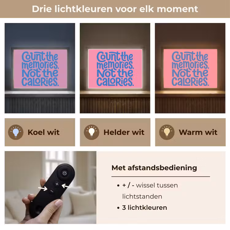 Memories - Roze - Blauw - Quote Light Box met batterij (Wandlamp) middel -USP_lichtkleurNL