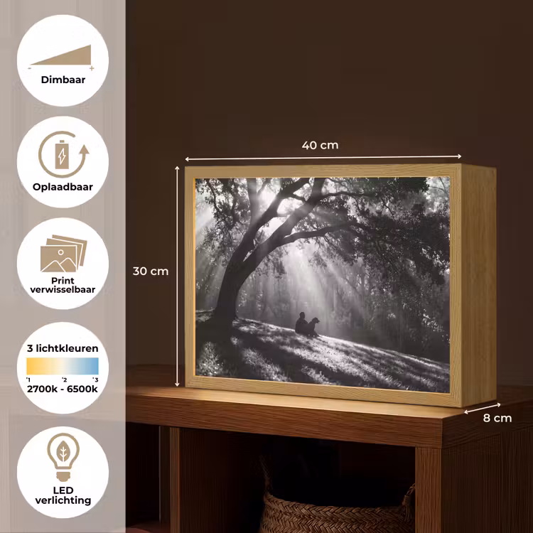 Mens - Hond - Natuur - Zwart-wit - Silhouet Light Box met batterij (Wandlamp) middel -USP_websiteoverzichtNL