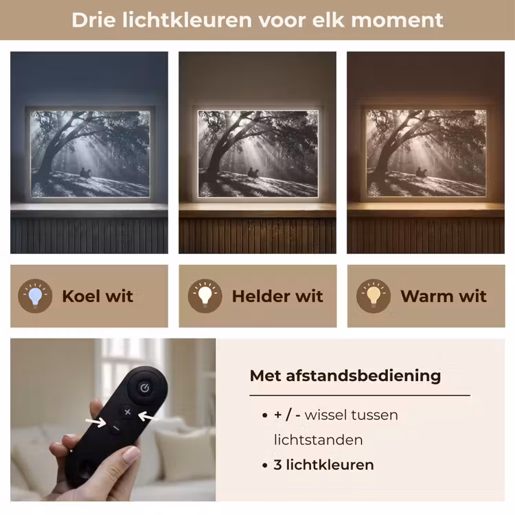 Mens - Hond - Natuur - Zwart-wit - Silhouet Light Box met batterij (Wandlamp) middel -USP_lichtkleurNL