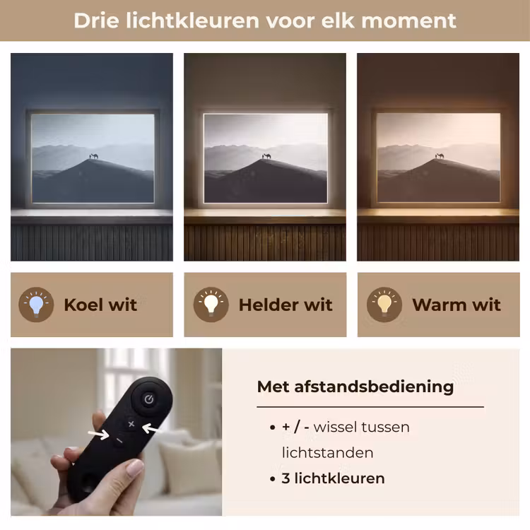 Mens - Kameel - Zandduin - Natuur - Monochroom Light Box met batterij (Wandlamp) middel -USP_lichtkleurNL