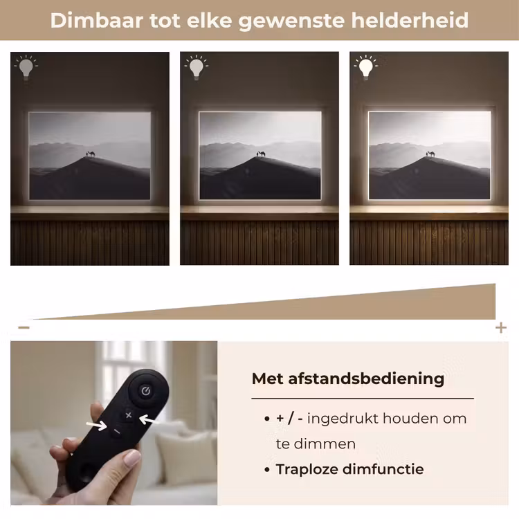 Mens - Kameel - Zandduin - Natuur - Monochroom Light Box met batterij (Wandlamp) middel -USP_dimbaarNL