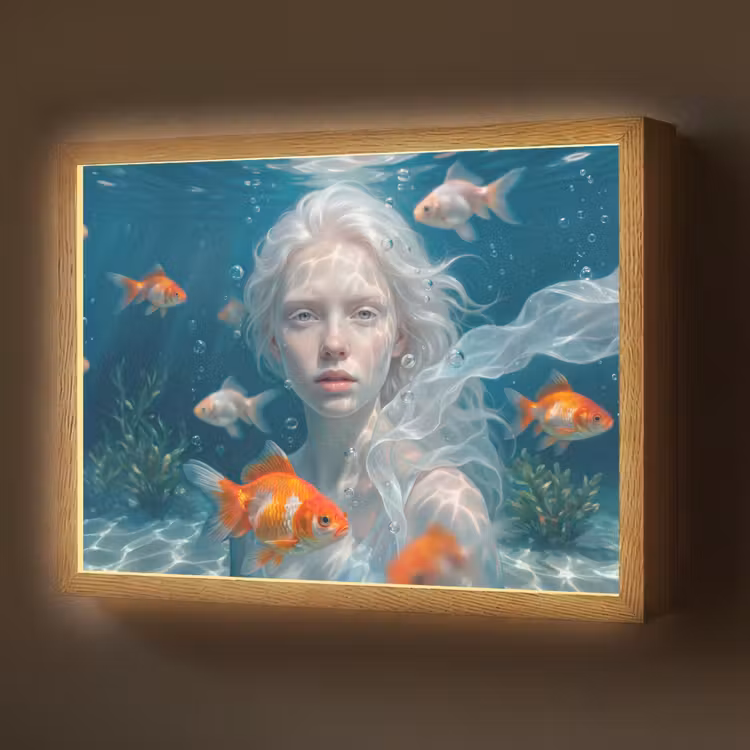 Mens - Onderwater - Vis - Modern - Blauw Light Box met batterij (Wandlamp) middel -z3d_website