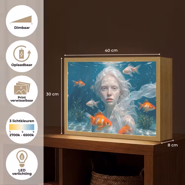 Mens - Onderwater - Vis - Modern - Blauw Light Box met batterij (Wandlamp) middel -USP_websiteoverzichtNL