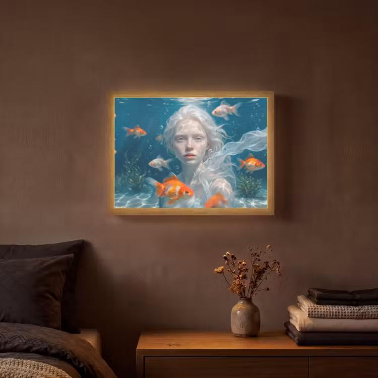 Mens - Onderwater - Vis - Modern - Blauw Light Box met batterij (Wandlamp) middel -sfeer4
