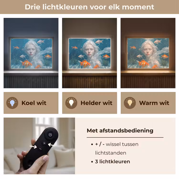 Mens - Onderwater - Vis - Modern - Blauw Light Box met batterij (Wandlamp) middel -USP_lichtkleurNL