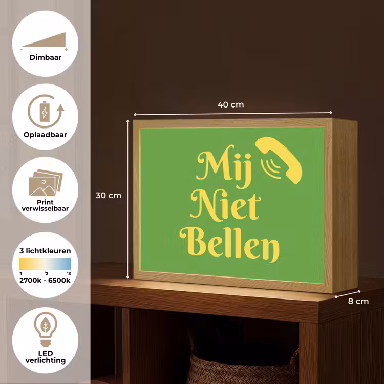 Mij niet bellen - Telefoon - Groen Light Box met batterij (Wandlamp) middel -USP_websiteoverzichtNL