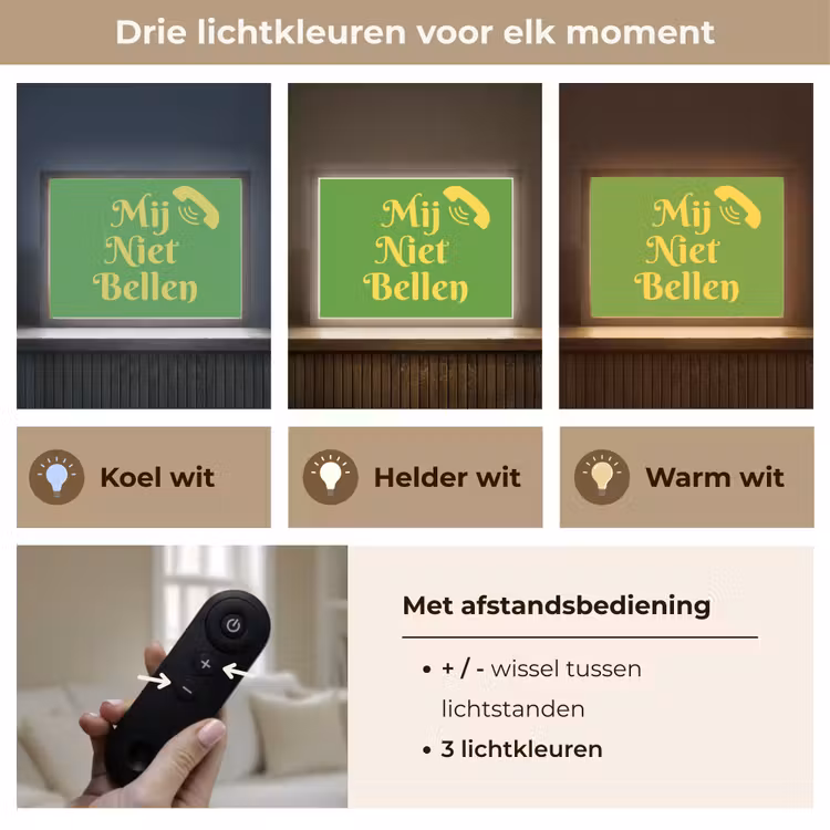 Mij niet bellen - Telefoon - Groen Light Box met batterij (Wandlamp) middel -USP_lichtkleurNL